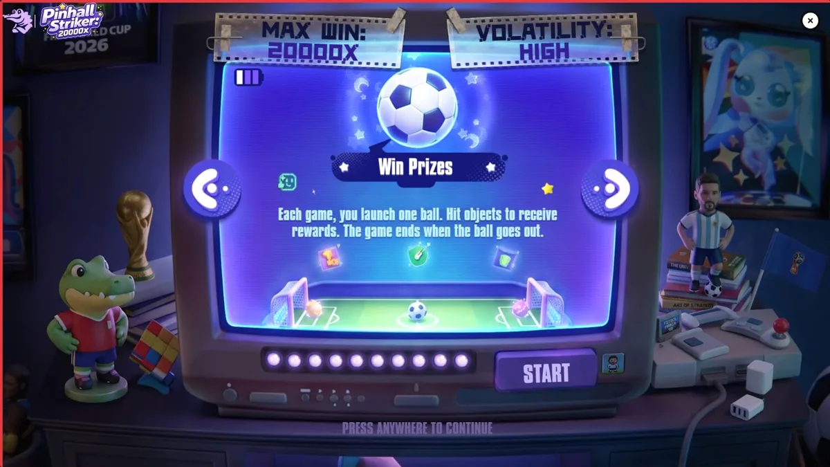 Tampilan visual neon stadion sepak bola dalam game Pinball Striker 20,000x