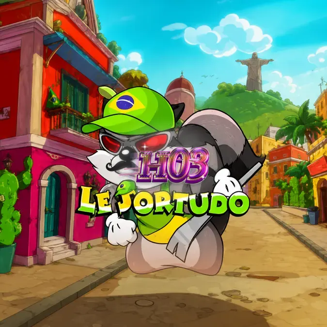 Tampilan visual slot Le Sortudo dengan karakter rakun Smokey di jalanan Brasil yang cerah