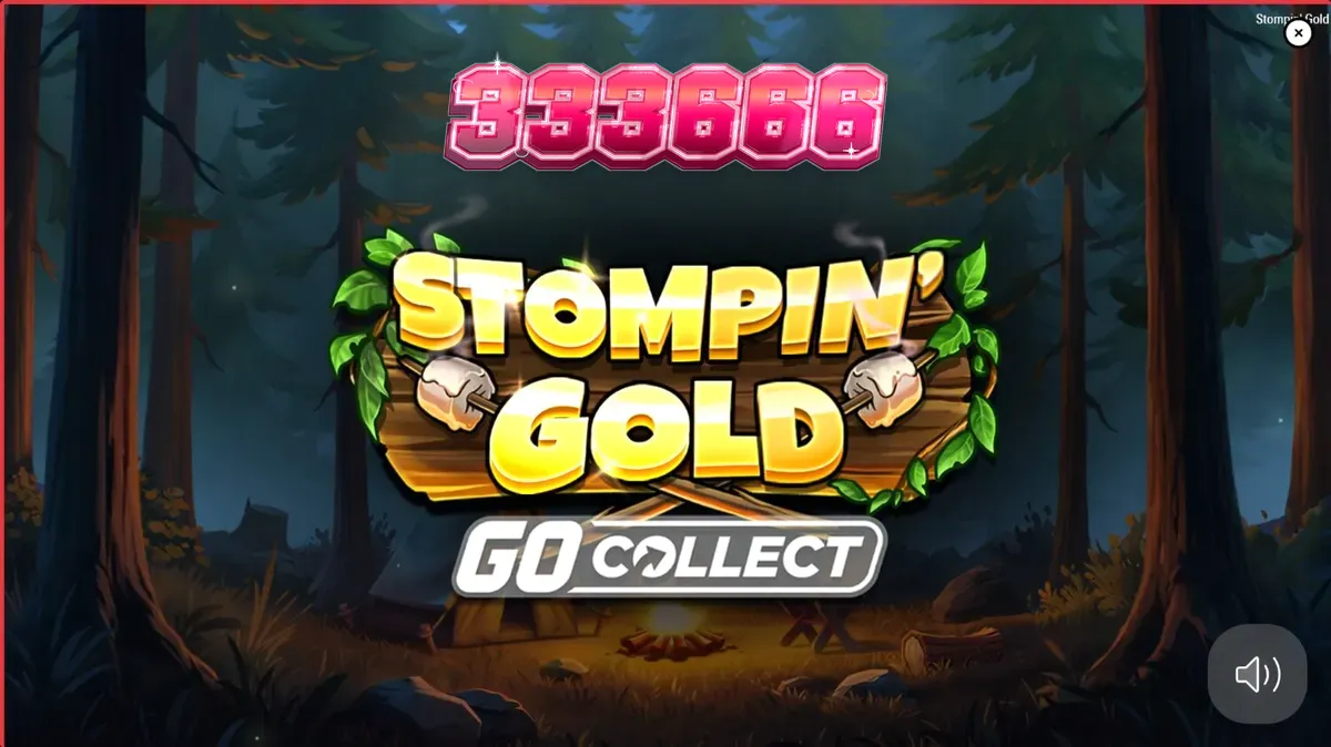 Pemandangan hutan misterius dengan karakter yeti Biggie dan Boogie dalam slot Stompin’ Gold GO Collect